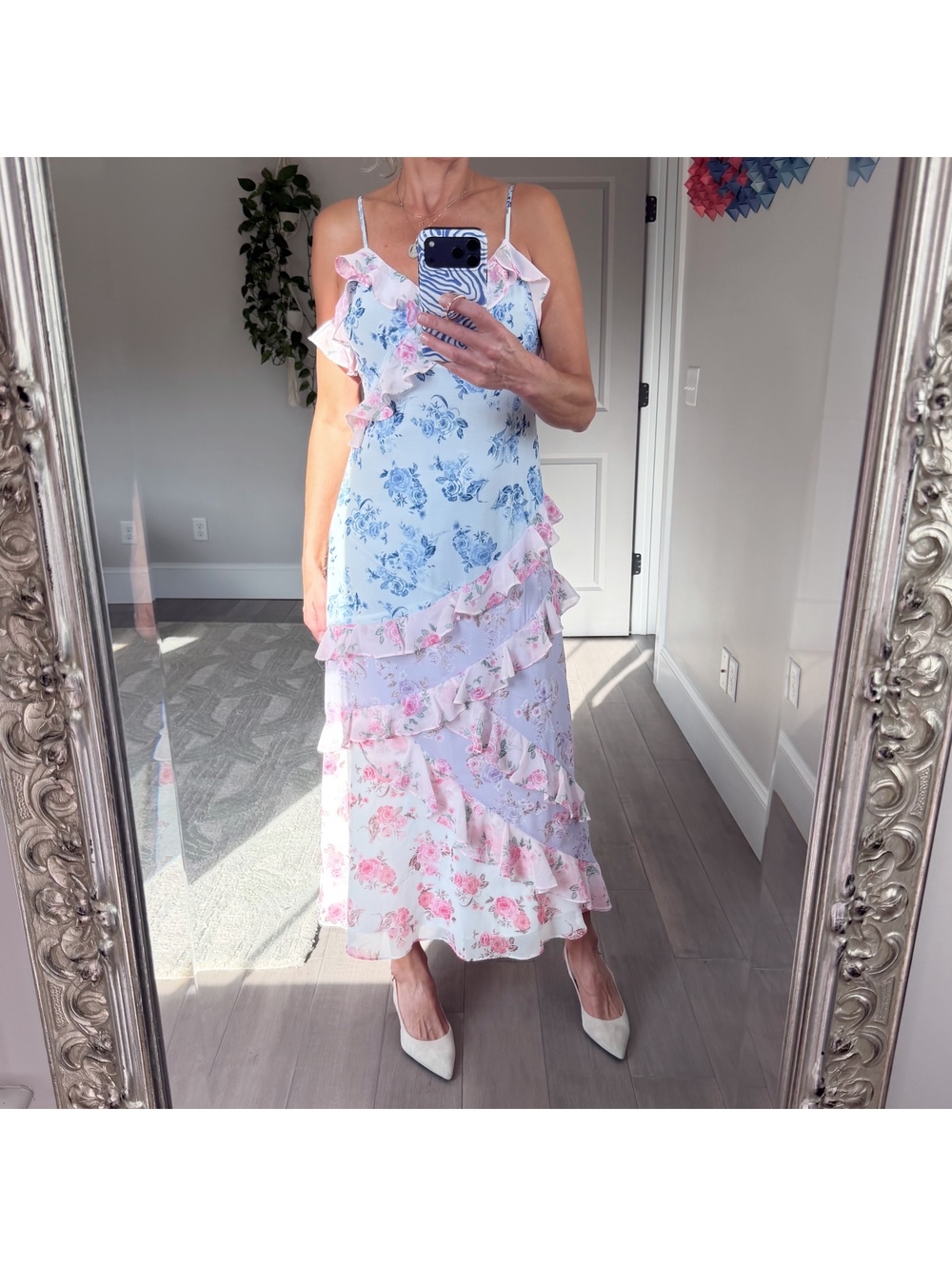Altar'd State Floral Ruffle Midi Dress Size S
